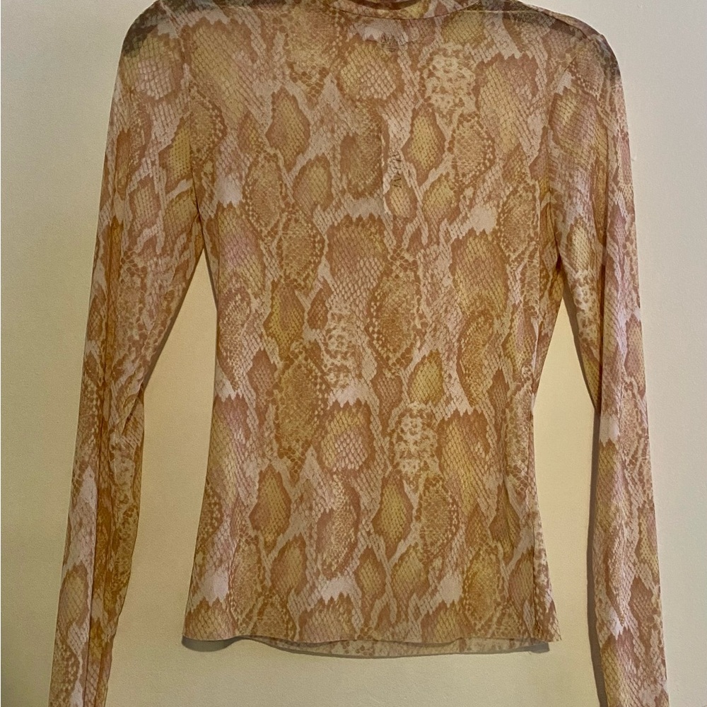 AFRM Tan and Cream Fitted Long Sleeve Blouse